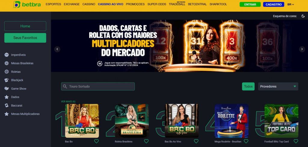 A seção de Cassino ao Vivo da BetBra