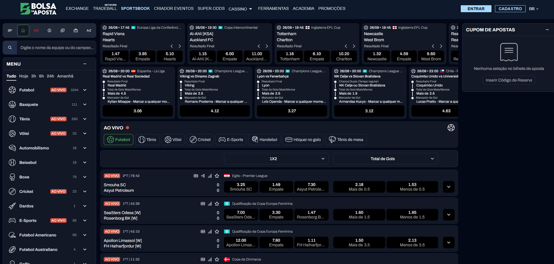 Imagem que mostra a seção de Sportsbook do Bolsa de Aposta