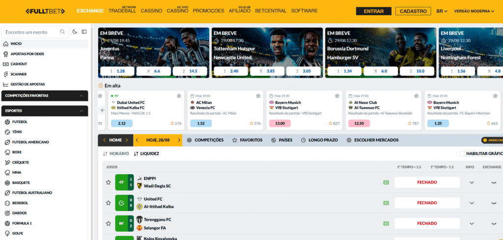 Página Exchange da FulltBet